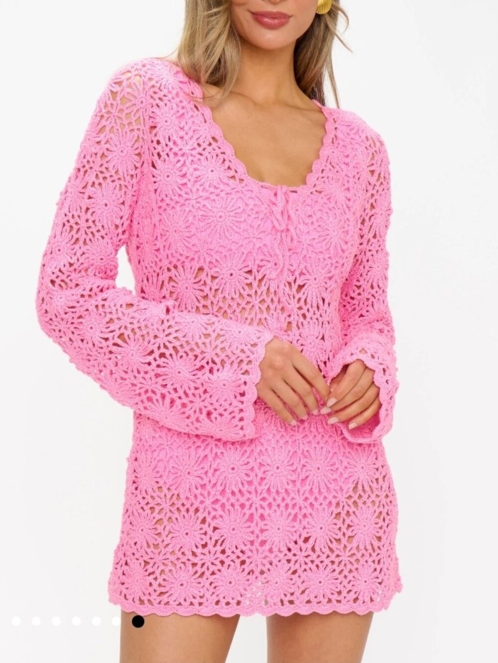 Show Me Your MuMu Vacay Mini Coverup Bubblegum Pink Crochet
